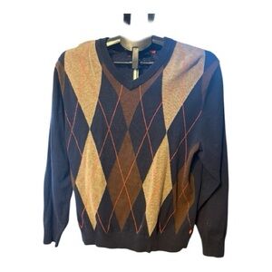 Izod Men's V-Neck Argyle Sweater - Blue, Brown, Tan